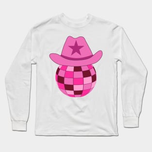 Pink Cowgirl Hat On Disco Ball Long Sleeve T-Shirt